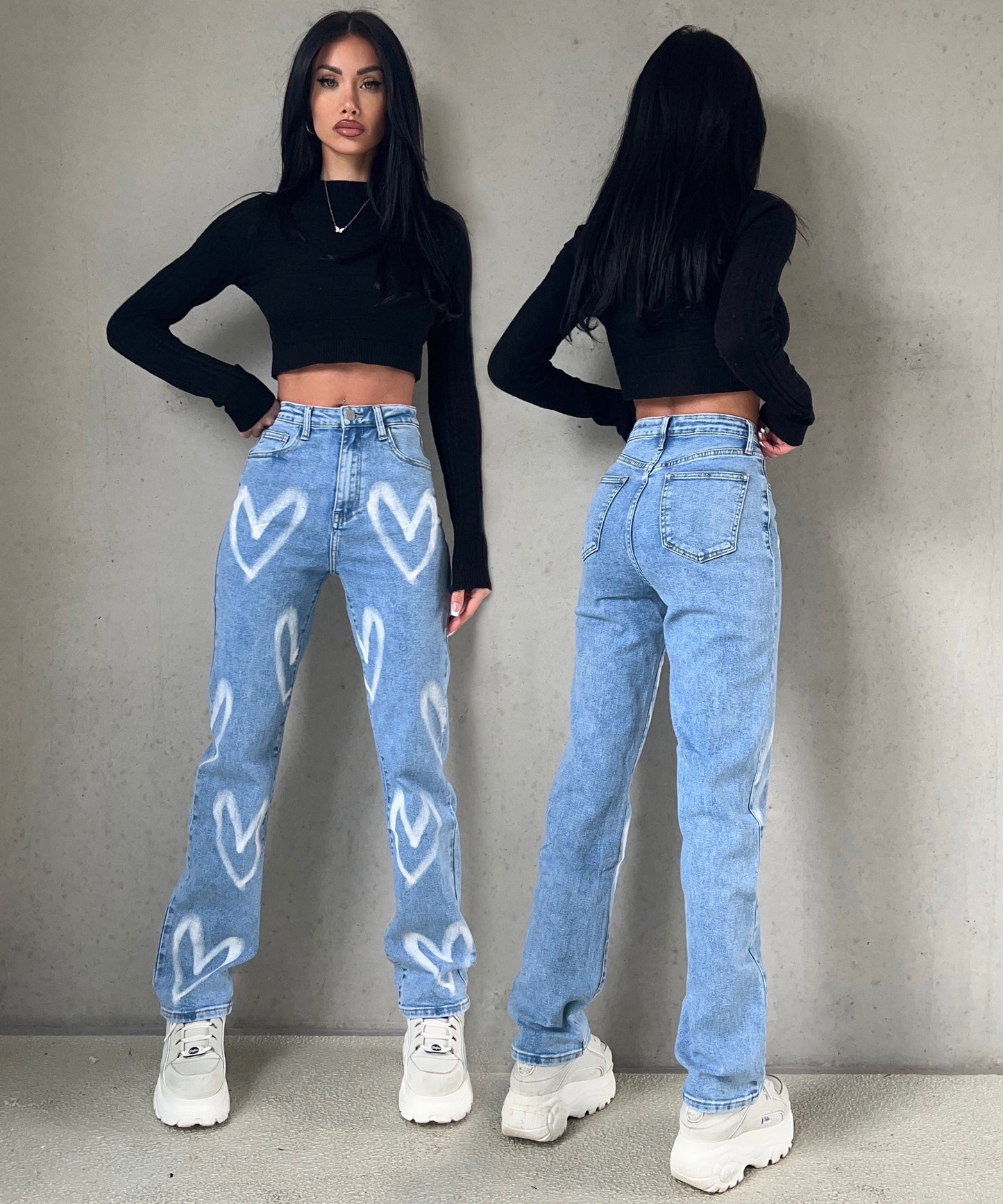 Stylische Jeans Mit Herzmuster