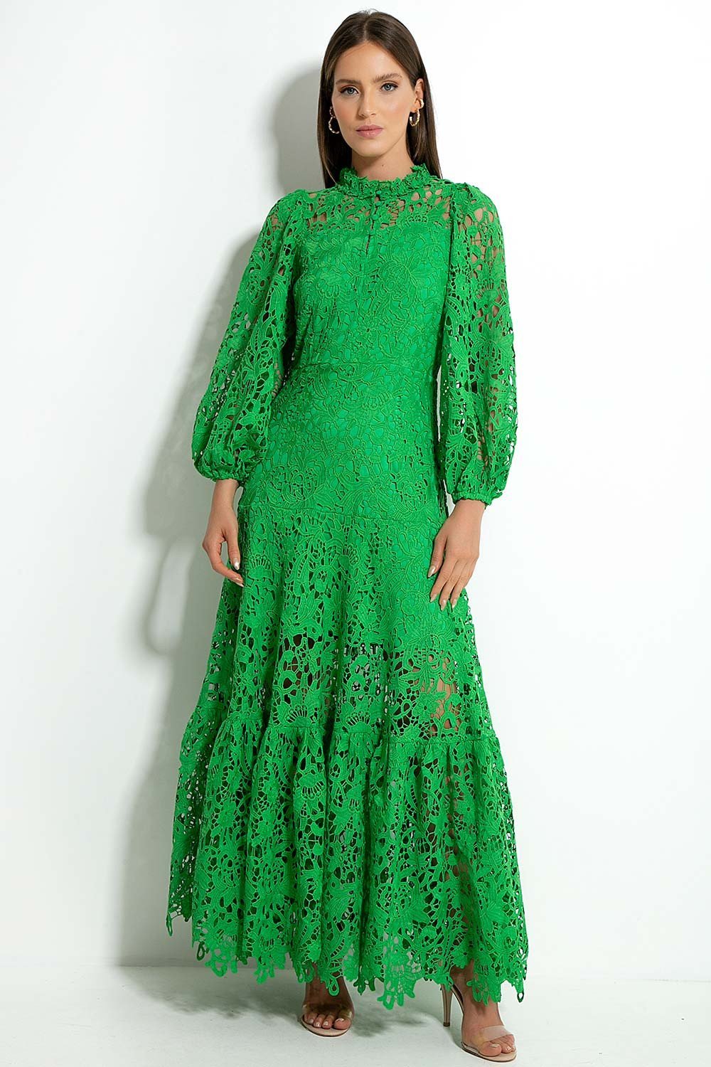 Maxikleid Mit Volant Und Bestickter Spitzenkante