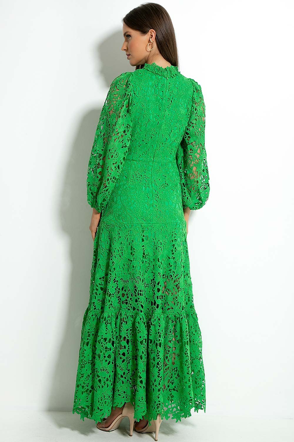 Maxikleid Mit Volant Und Bestickter Spitzenkante