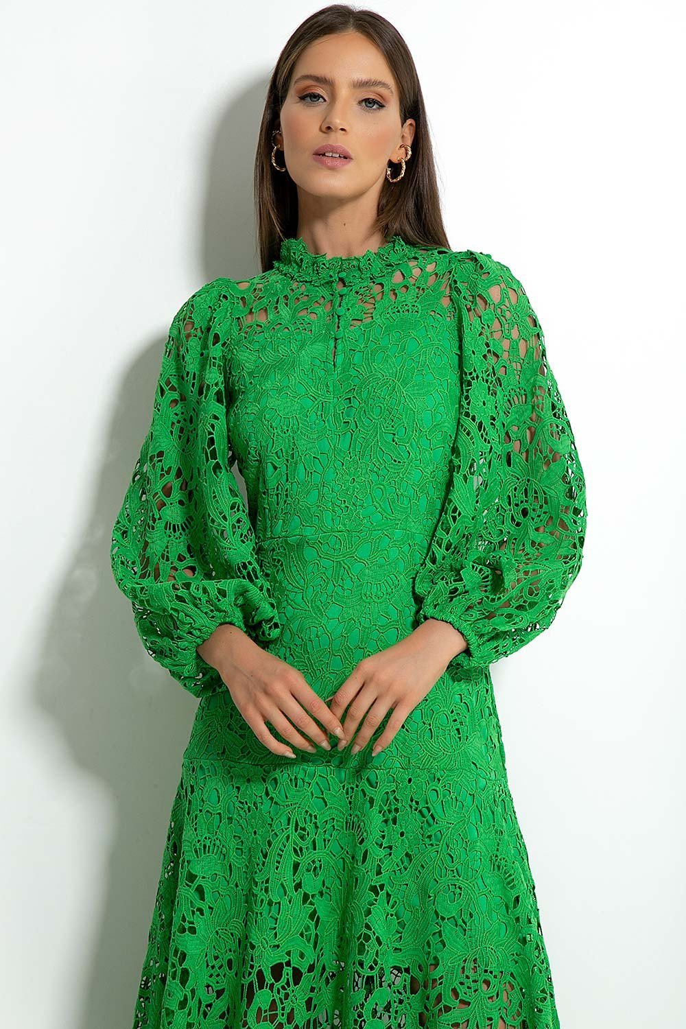 Maxikleid Mit Volant Und Bestickter Spitzenkante