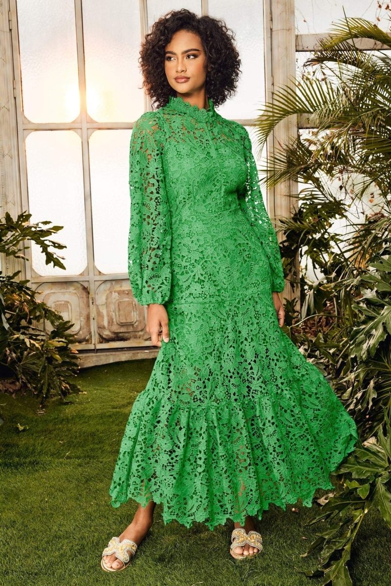 Maxikleid Mit Volant Und Bestickter Spitzenkante