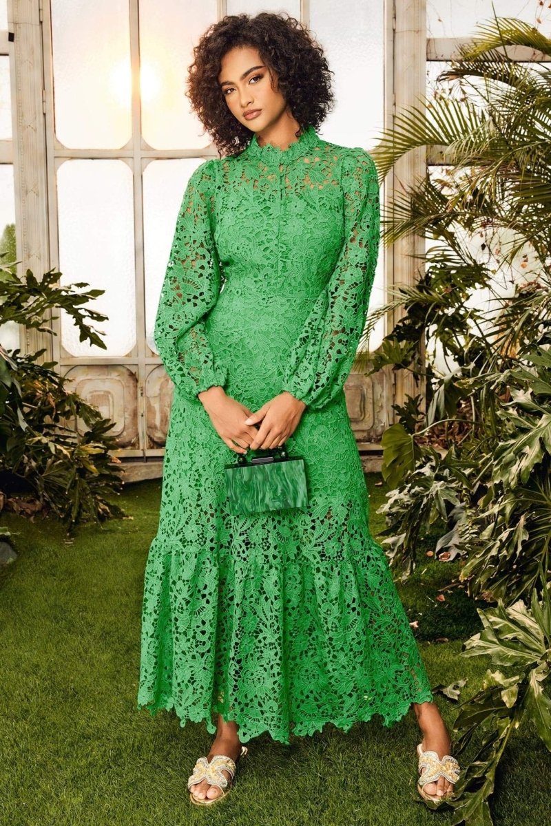 Maxikleid Mit Volant Und Bestickter Spitzenkante