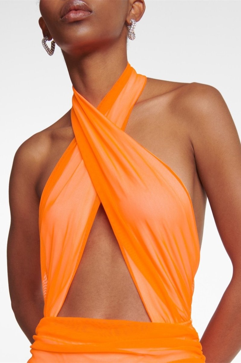 Maxikleid Mit Überkreuztem Neckholder