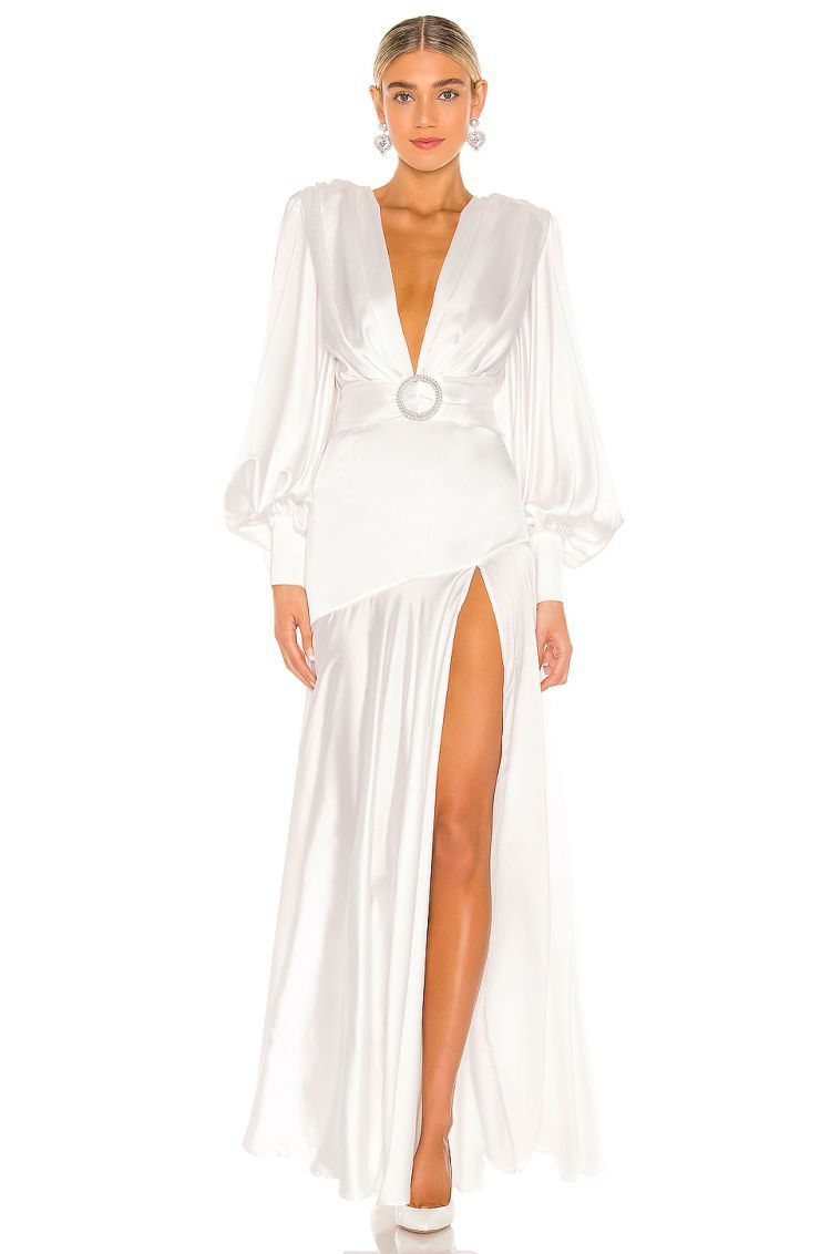 Maxikleid Mit V-Ausschnitt, Gürtel Und Schlitz