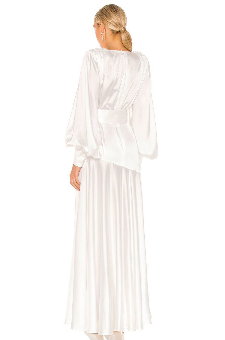 Maxikleid Mit V-Ausschnitt, Gürtel Und Schlitz