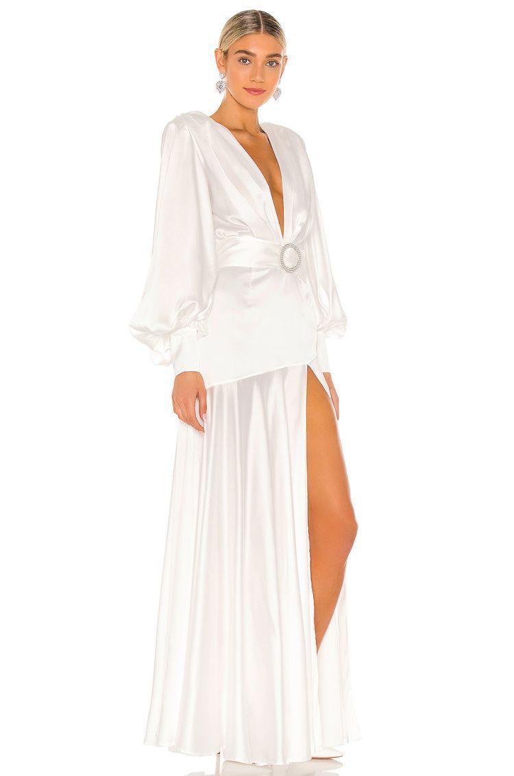 Maxikleid Mit V-Ausschnitt, Gürtel Und Schlitz