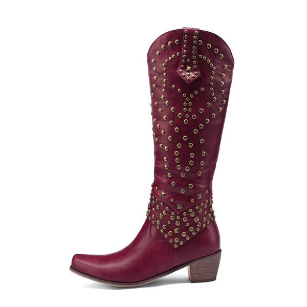 Stiefel Mit Dickem Absatz Und Metalldübeldetail