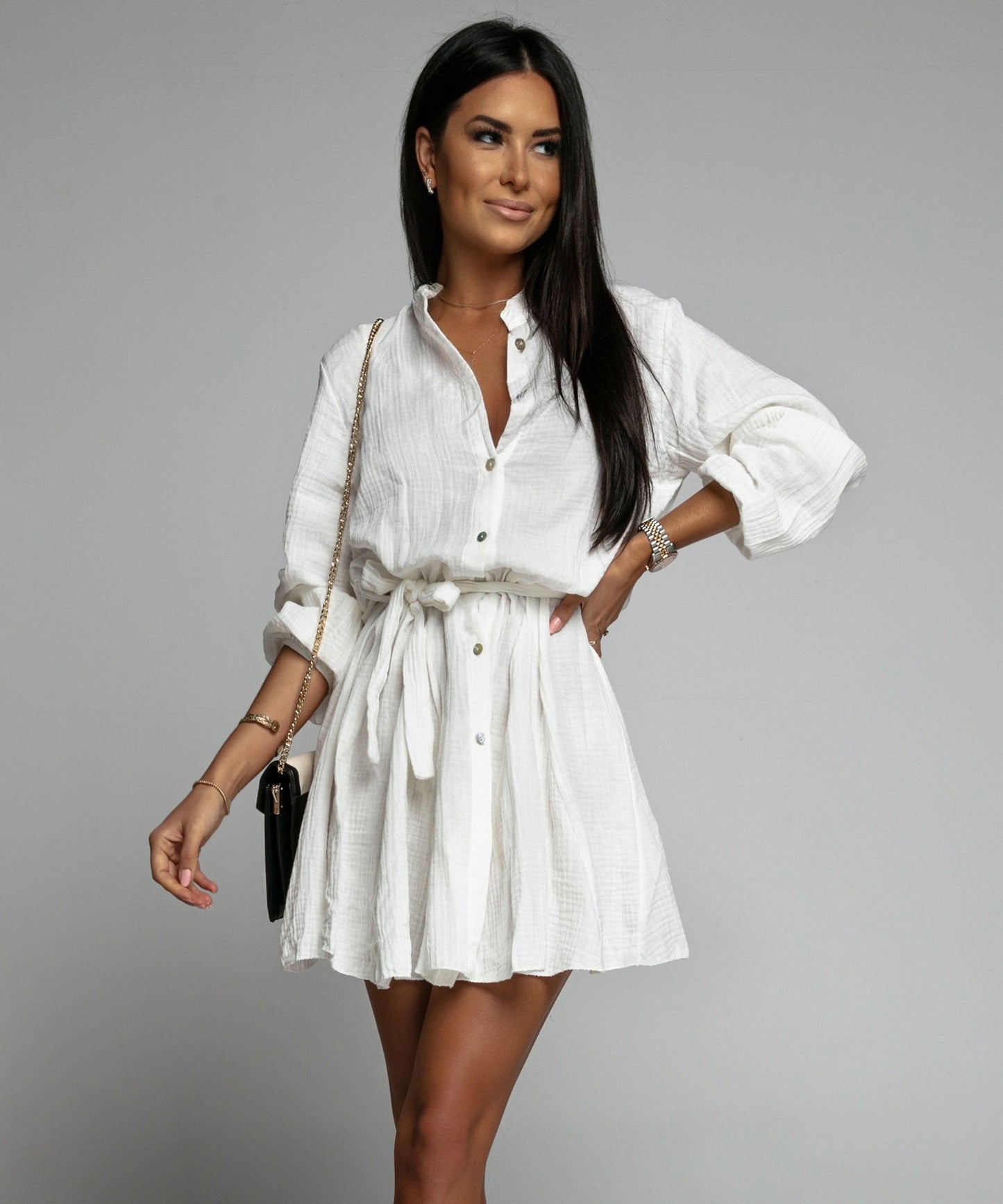 Hemdblusenkleid Mit Knopfdetail Und Taillenband
