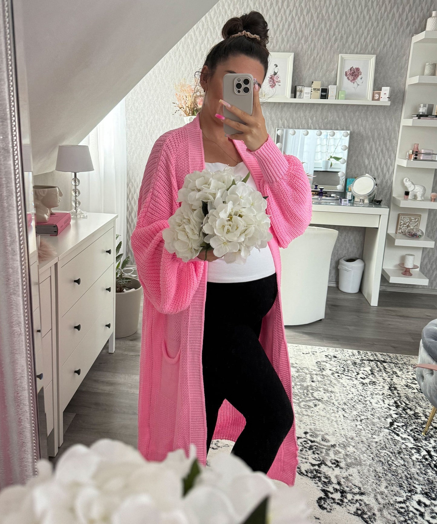 Hellrosa Maxi-Strickjacke