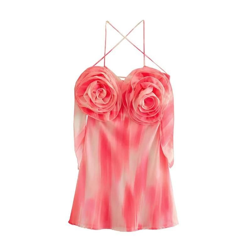 Minikleid Mit Rosenmuster Und Trägern