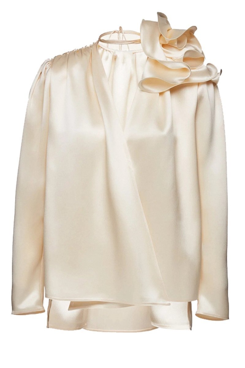 Satinbluse Mit V-Ausschnitt Und Blumendetail
