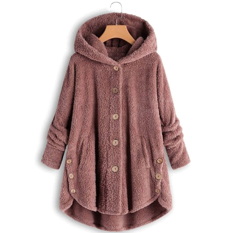 Plüschjacke Mit Kapuze Und Knöpfen