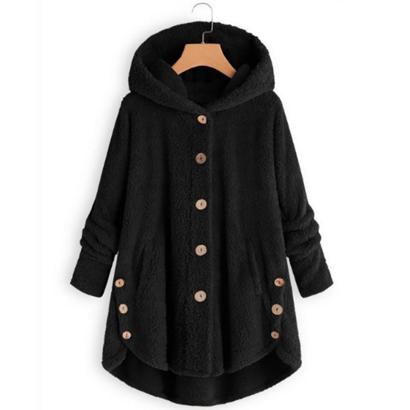 Plüschjacke Mit Kapuze Und Knöpfen