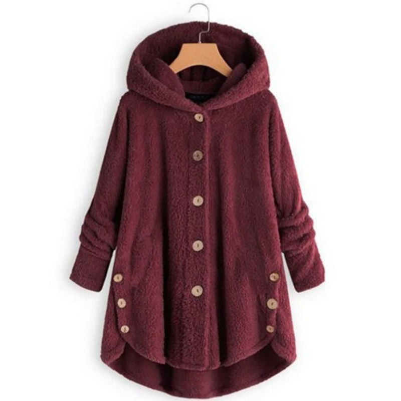 Plüschjacke Mit Kapuze Und Knöpfen