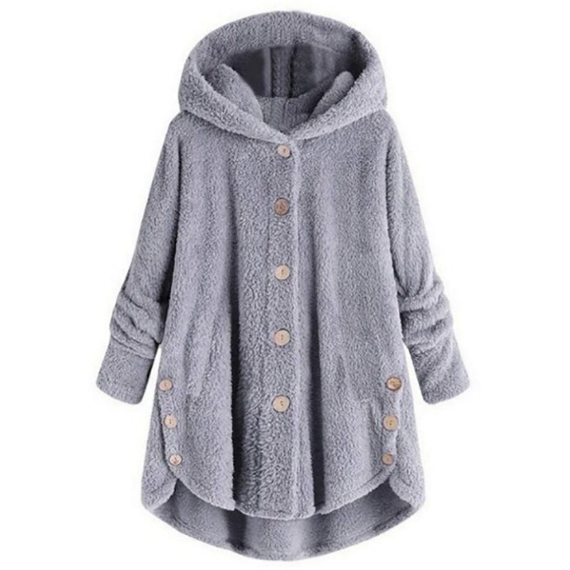 Plüschjacke Mit Kapuze Und Knöpfen