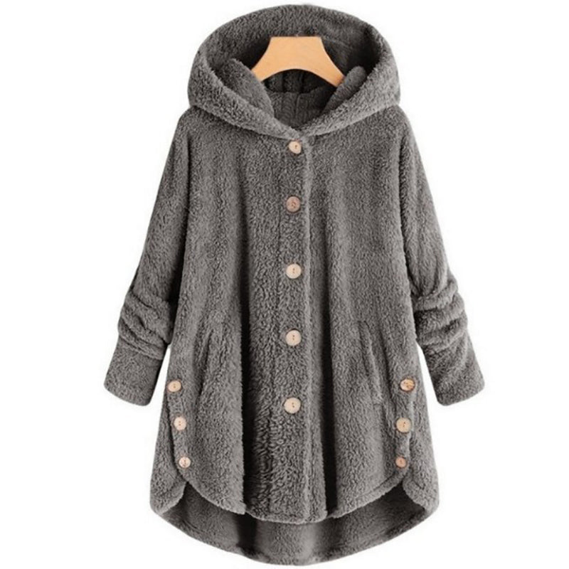 Plüschjacke Mit Kapuze Und Knöpfen