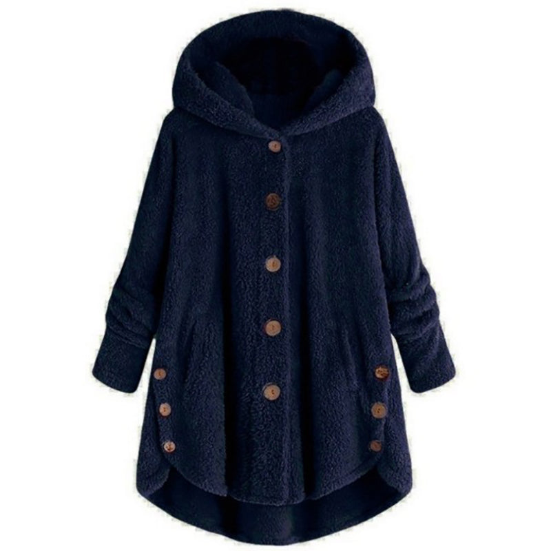 Plüschjacke Mit Kapuze Und Knöpfen