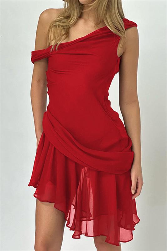 One-Shoulder-Chiffonkleid Mit Tiefem Ausschnitt Und Volant