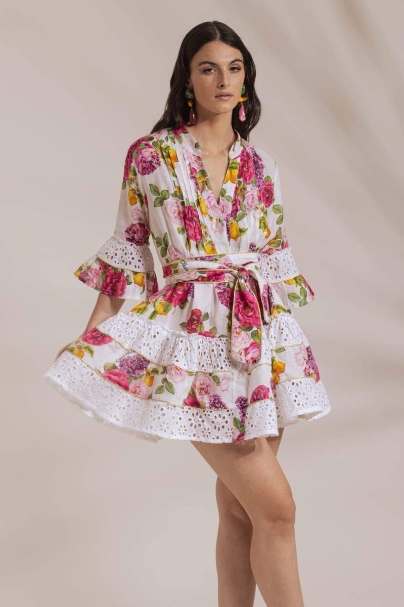 Minikleid Mit Blumenmuster Und Spitzendetails