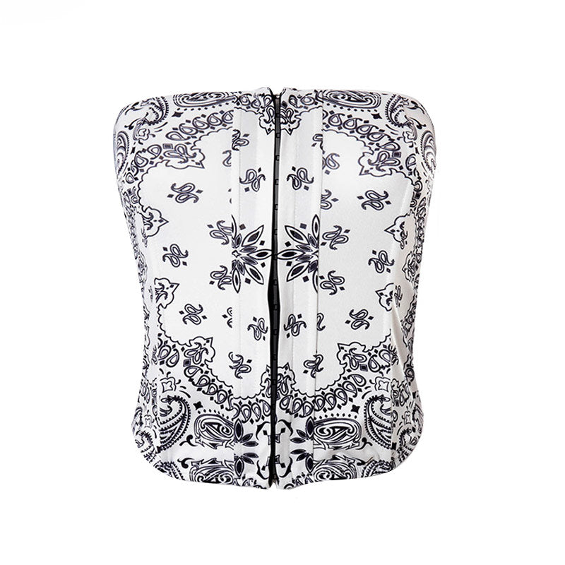 Stilvolles, Modernes, Kurzes Tube-Top Mit Paisley-Muster – Weiß