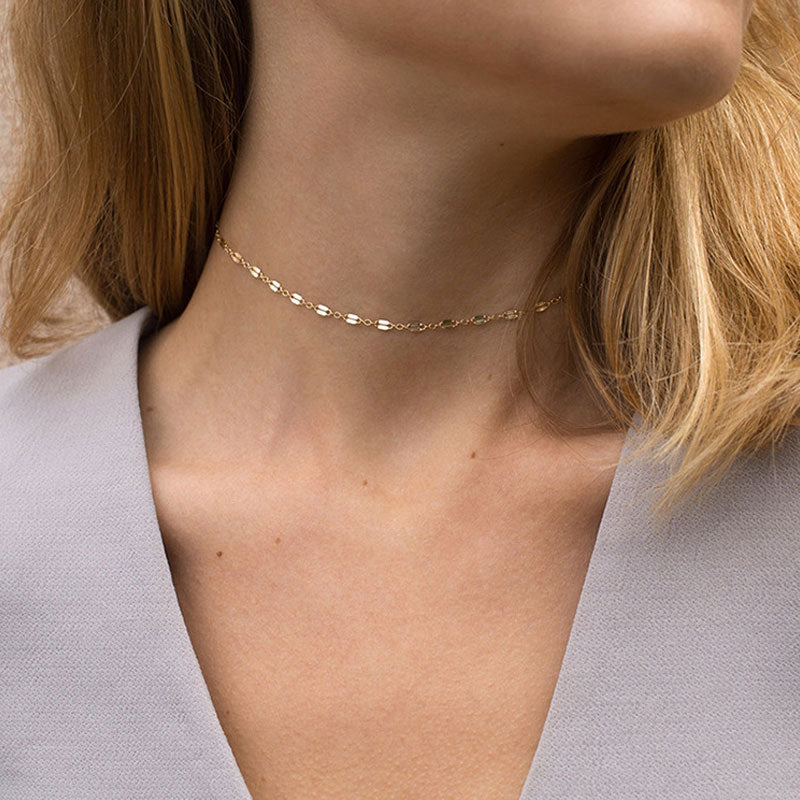 Moderner Stil Vergoldete Single Link Kette Choker Halskette - Goldfarben