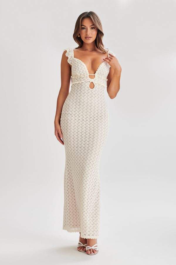 Maxikleid Aus Strick Mit Rüschen Und Cut-Outs