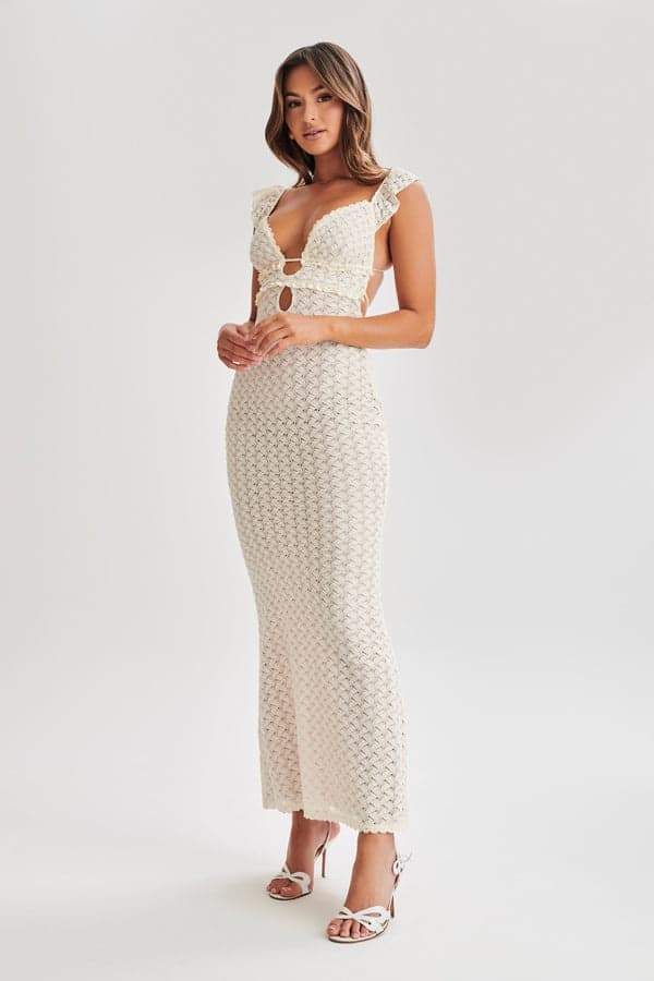Maxikleid Aus Strick Mit Rüschen Und Cut-Outs