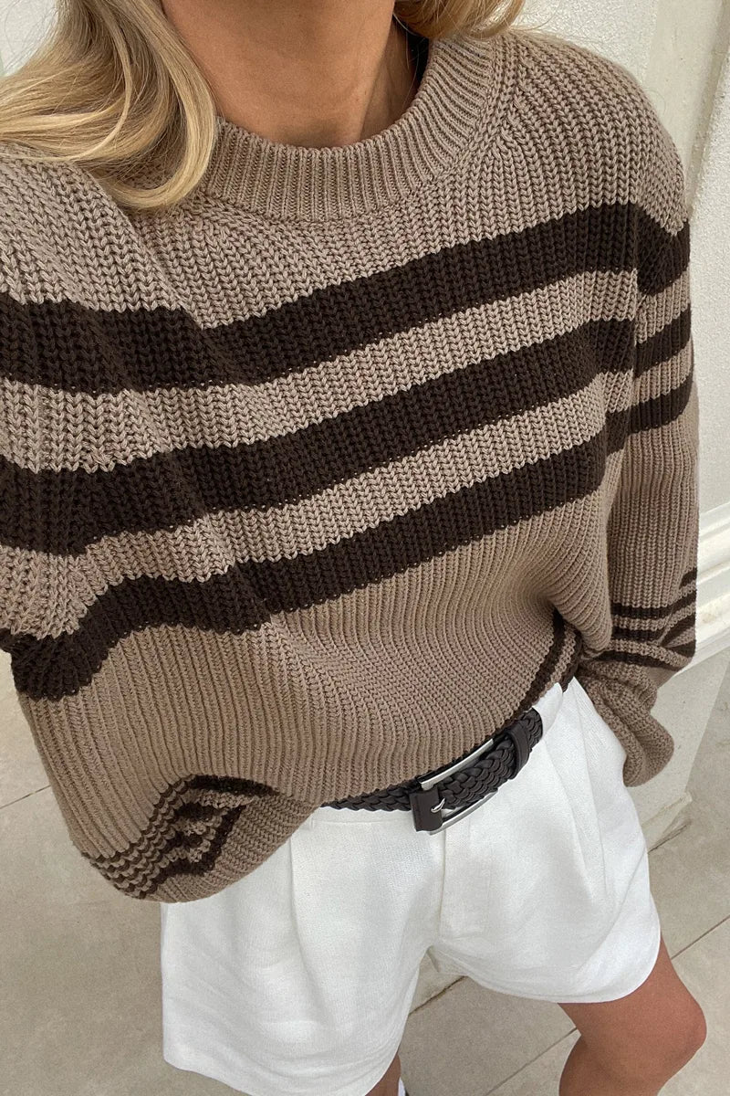 Gestreifter Pullover Mit Stickerei
