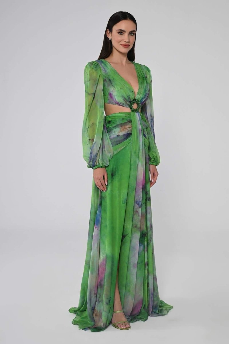 Maxikleid Mit V-Ausschnitt Und Doppeltem Schlitz
