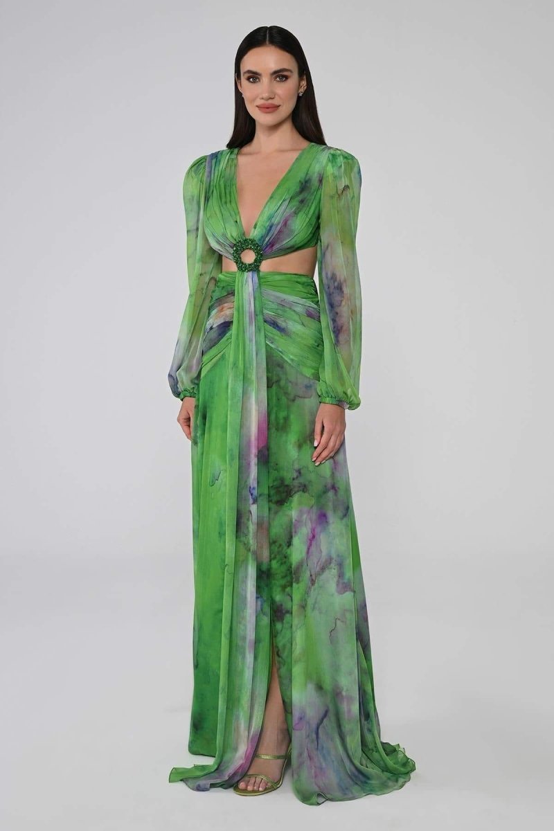 Maxikleid Mit V-Ausschnitt Und Doppeltem Schlitz