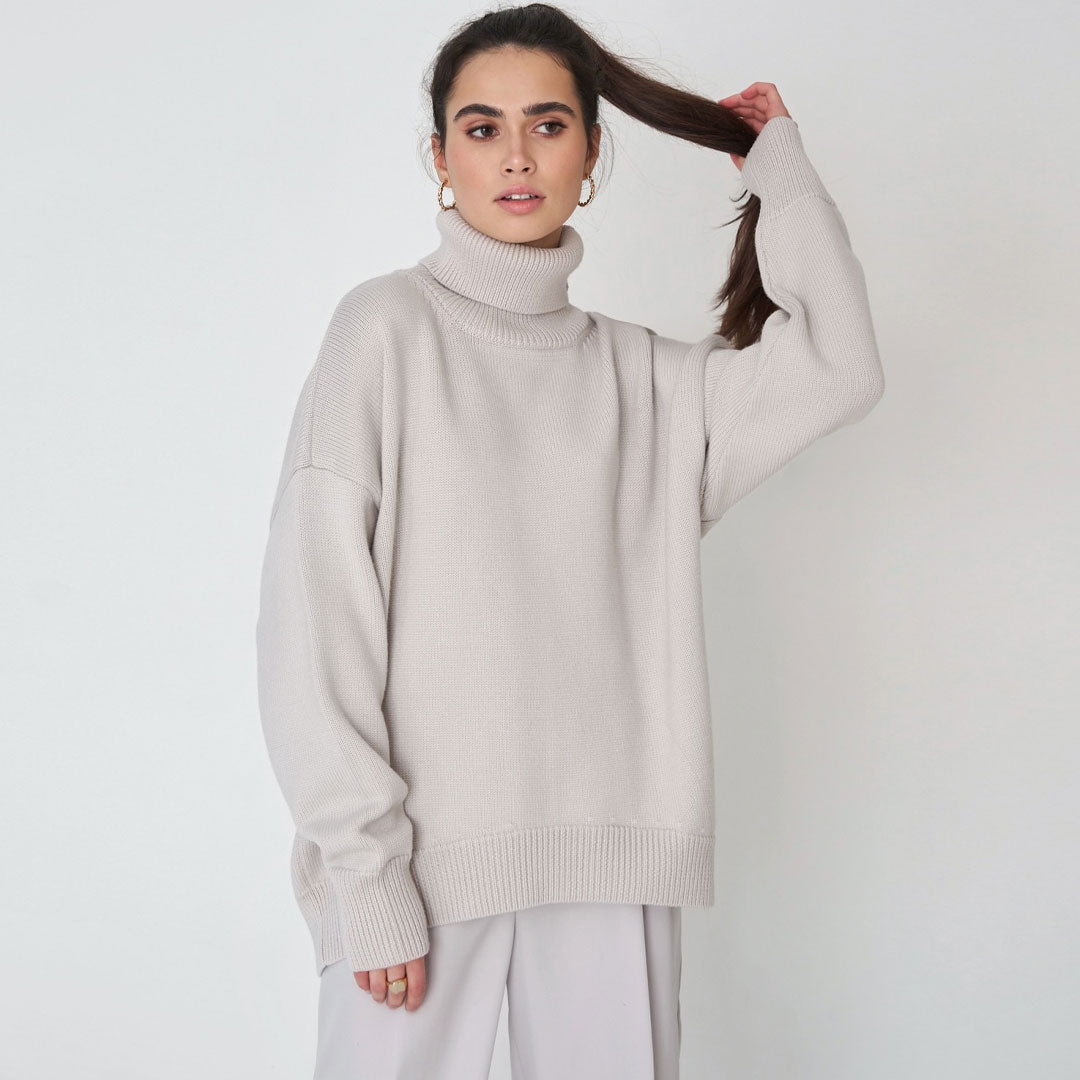 Plus Size Pullover Mit Tiefem Ausschnitt Und Langen Ärmeln İn Rippstrick - Grau