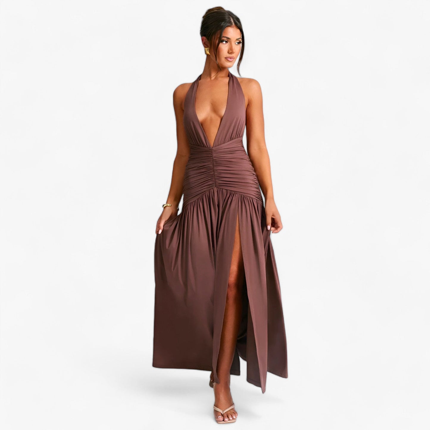 Kleid Mit Langen Trägern Und Schlitz