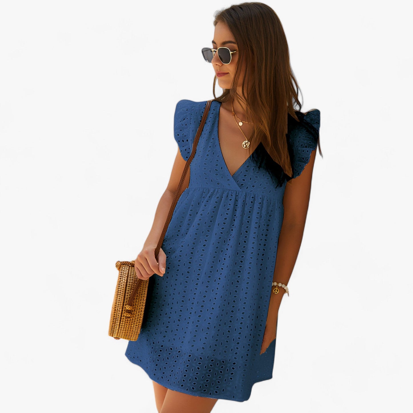 Elegantes Mini-Sommerkleid Mit V-Ausschnitt Und Spitze
