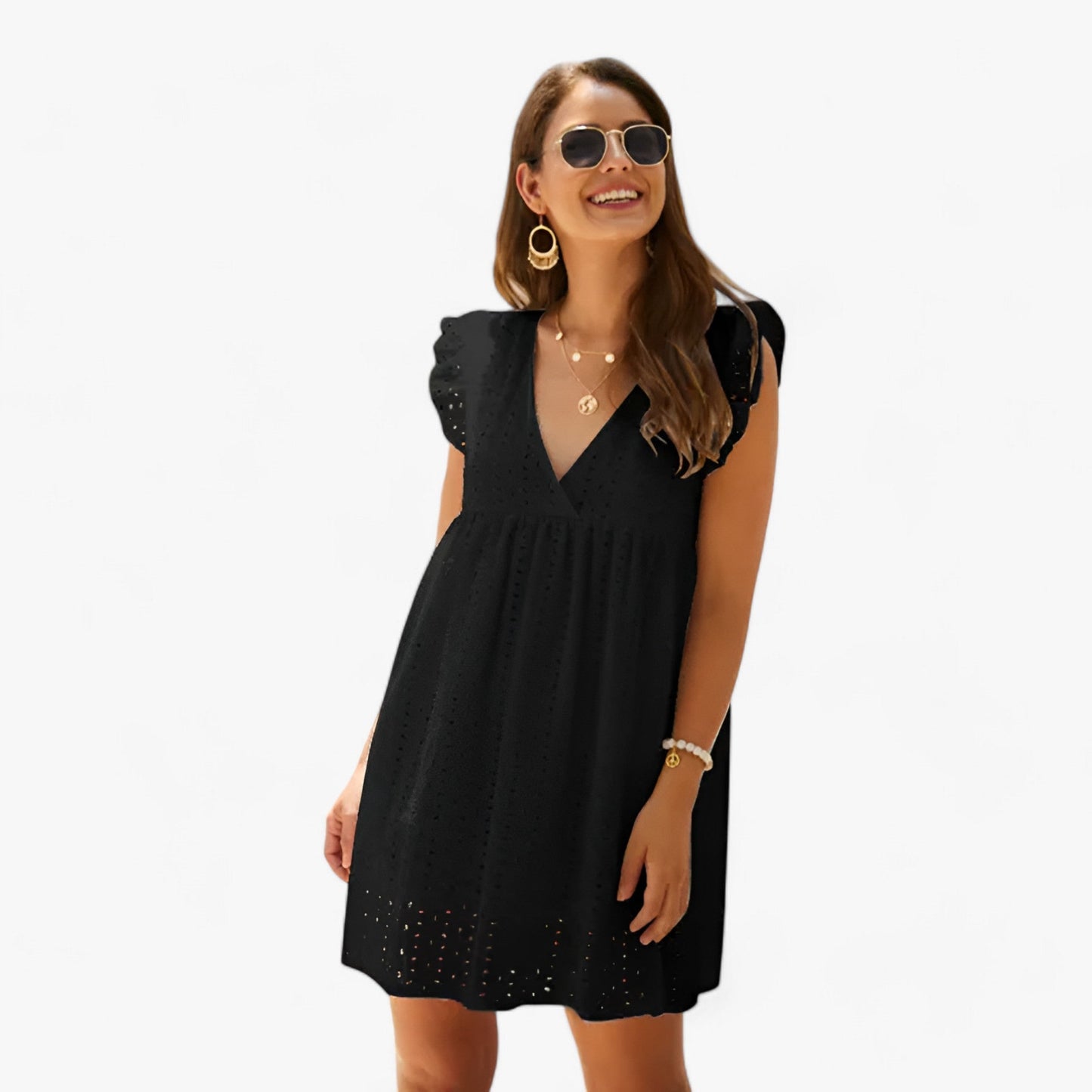 Elegantes Mini-Sommerkleid Mit V-Ausschnitt Und Spitze