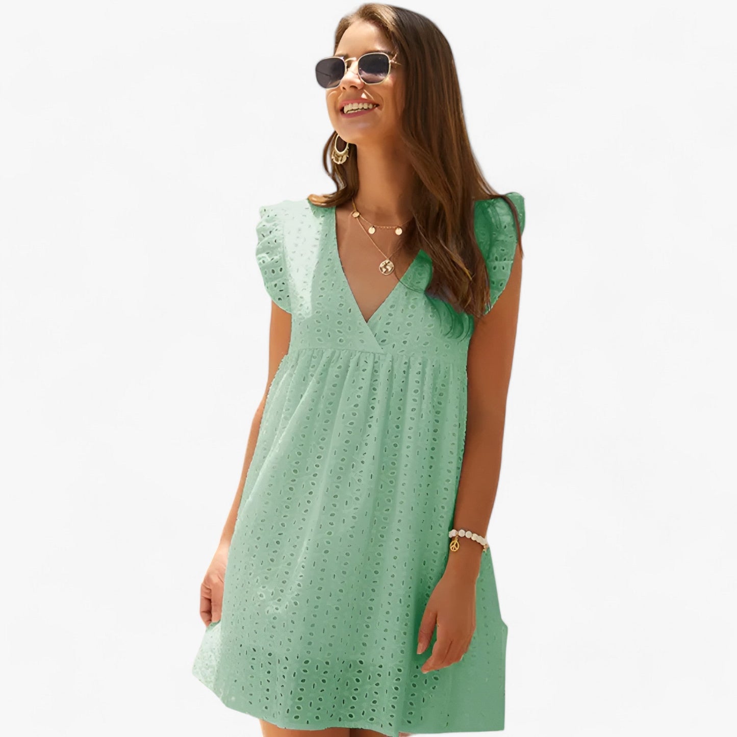 Elegantes Mini-Sommerkleid Mit V-Ausschnitt Und Spitze