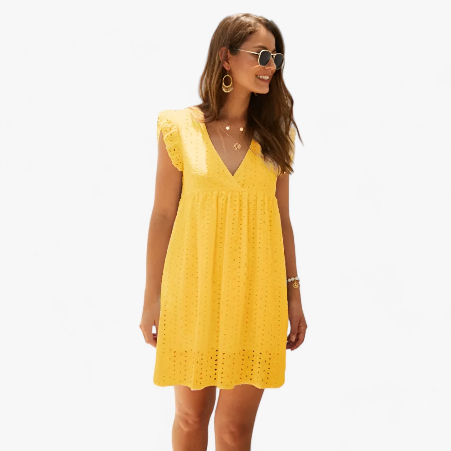 Elegantes Mini-Sommerkleid Mit V-Ausschnitt Und Spitze