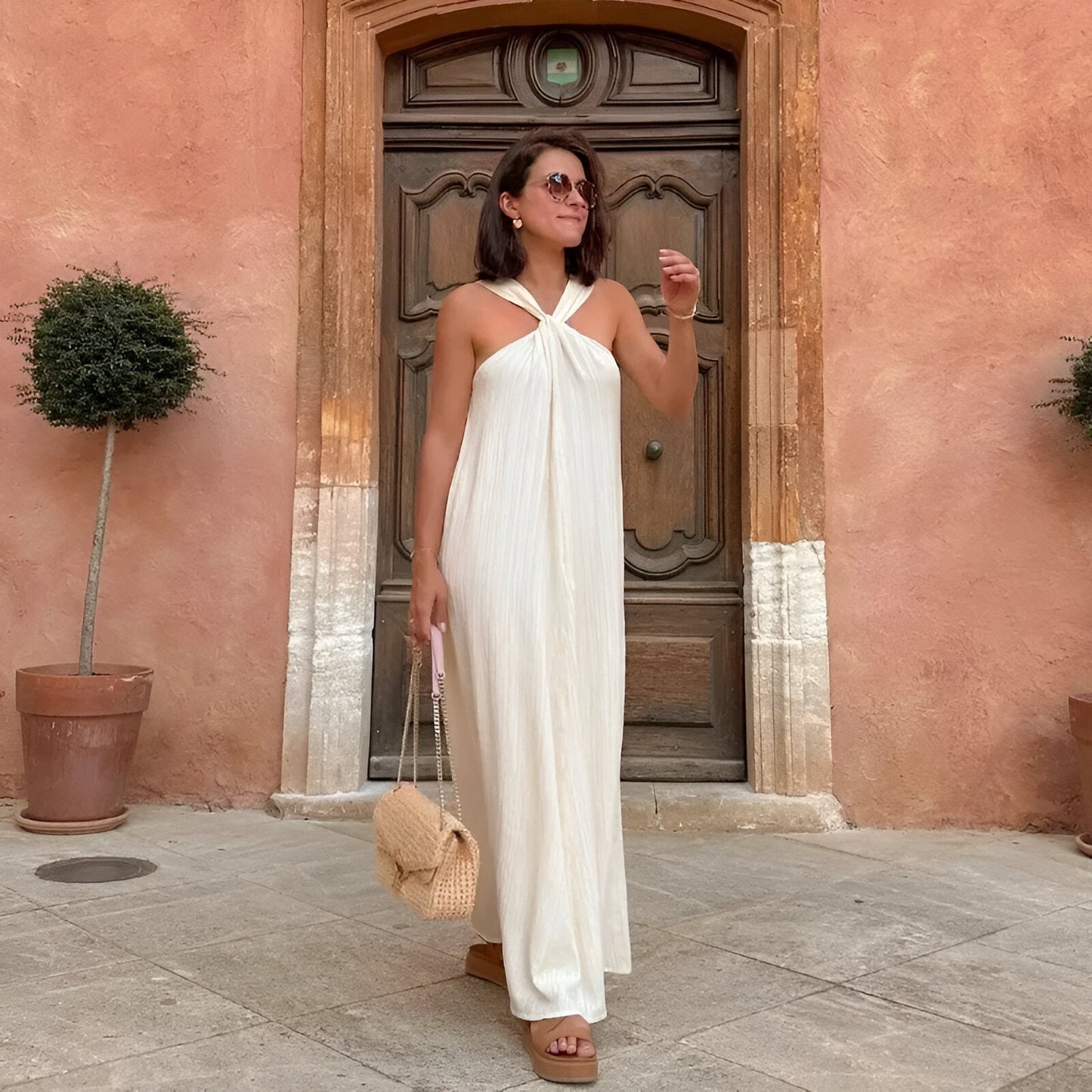 Rückenfreies Maxikleid Aus Leinen