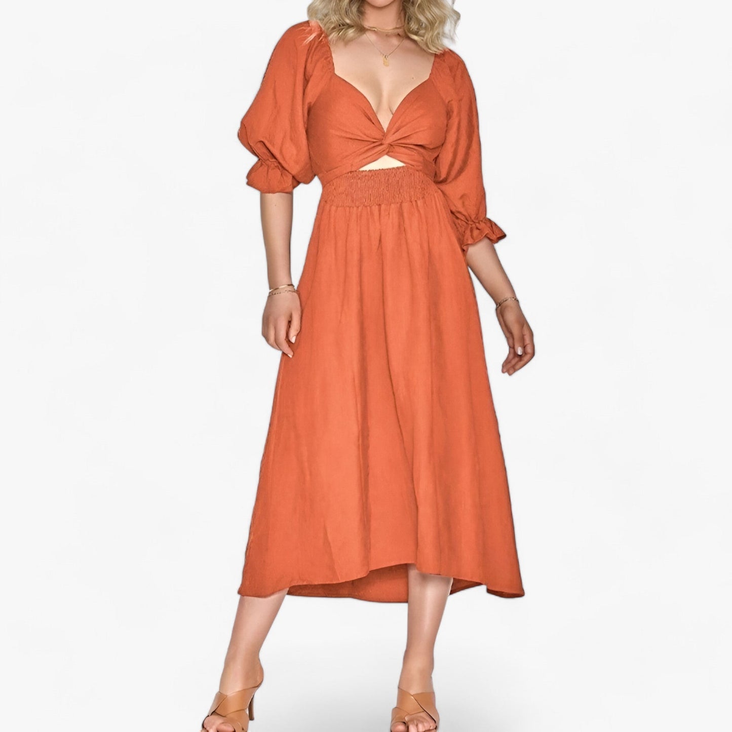 Midikleid Mit Volant Und V-Ausschnitt