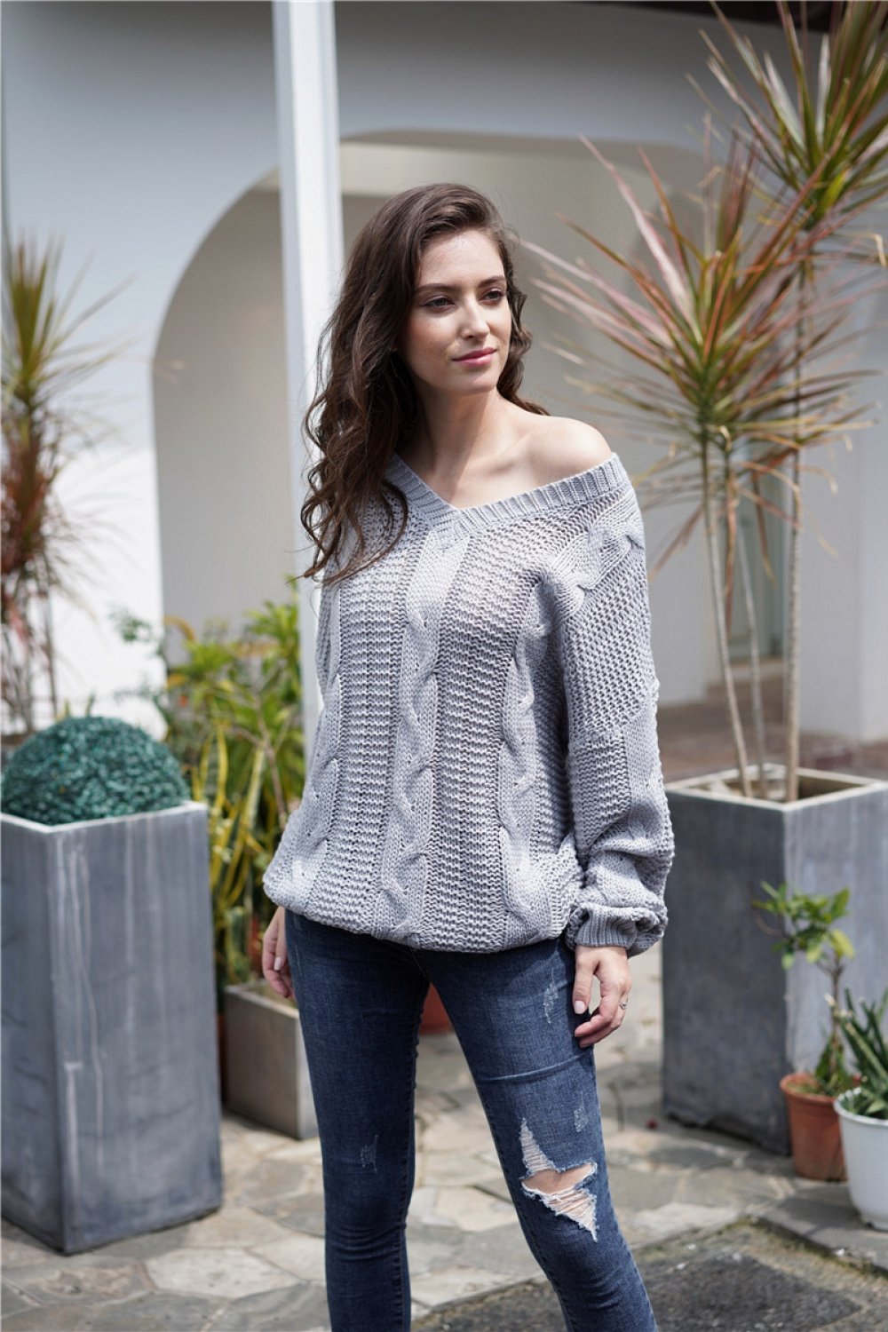 Stilvoller, Schlichter, Bequemer Strickpullover Mit Zopfmuster