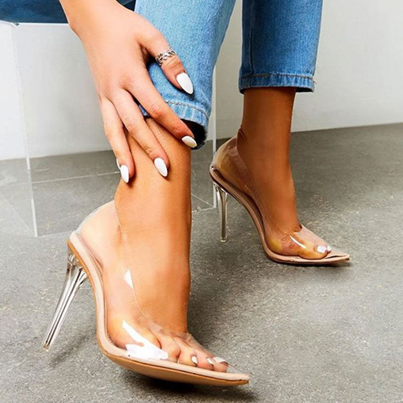 Hochhackige Schuhe Aus Wildleder Mit Transparenter Zehenpartie Und Absatz - Aprikosenfarbe