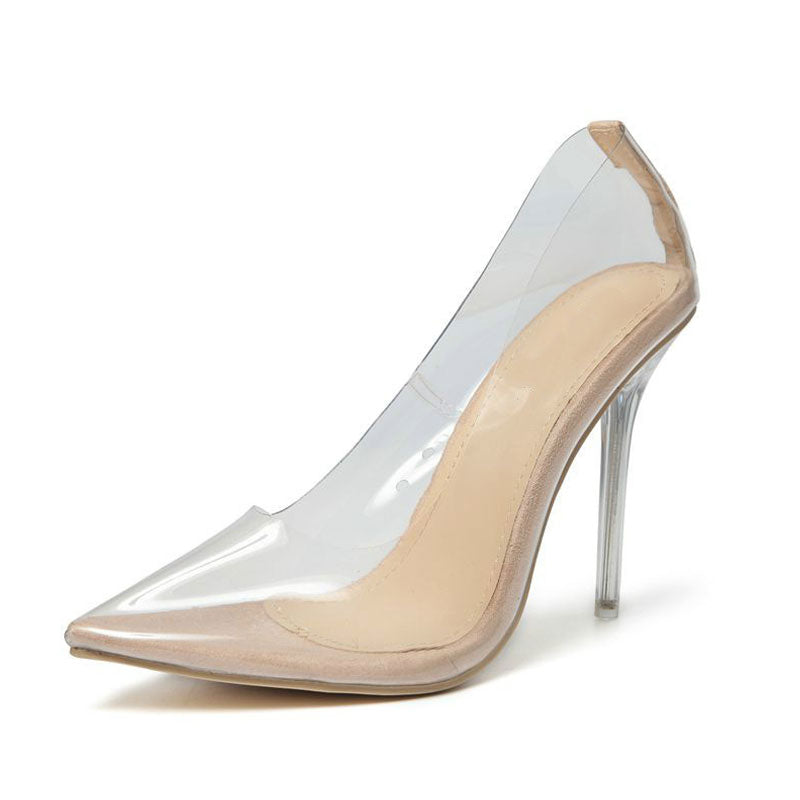 Hochhackige Schuhe Aus Wildleder Mit Transparenter Zehenpartie Und Absatz - Aprikosenfarbe