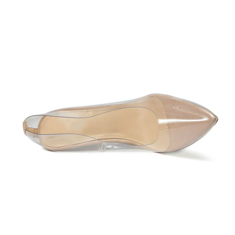 Hochhackige Schuhe Aus Wildleder Mit Transparenter Zehenpartie Und Absatz - Aprikosenfarbe