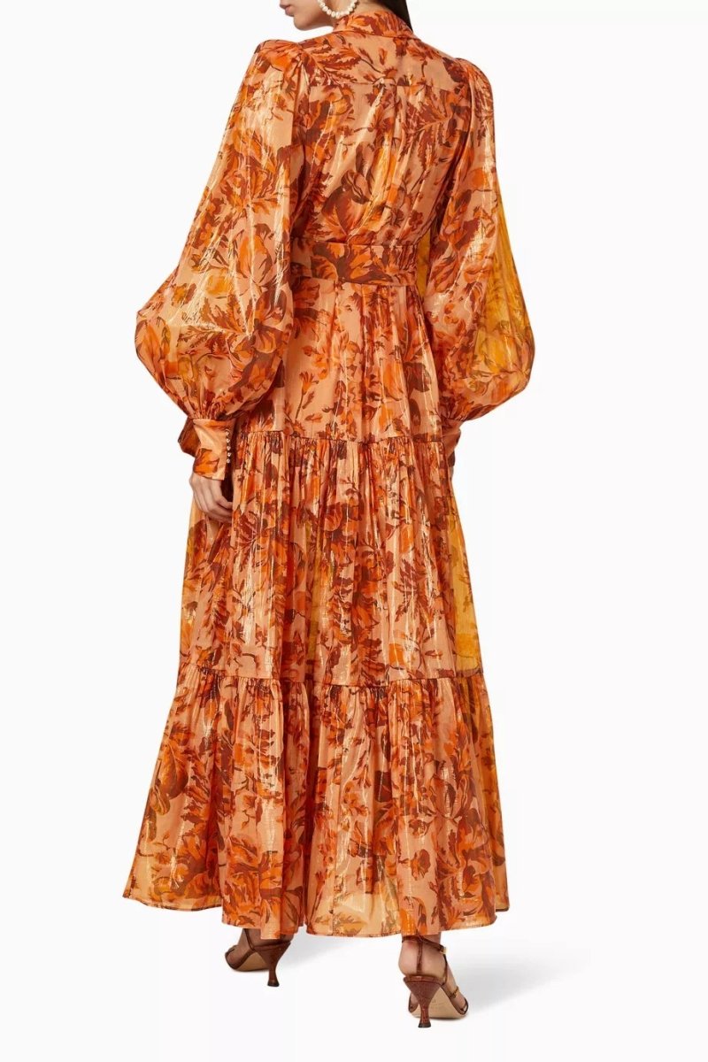Gemustertes Maxikleid Mit Ballonärmeln