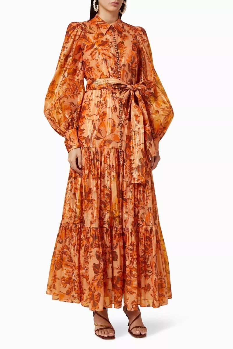Gemustertes Maxikleid Mit Ballonärmeln