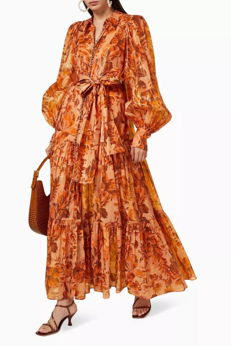 Gemustertes Maxikleid Mit Ballonärmeln