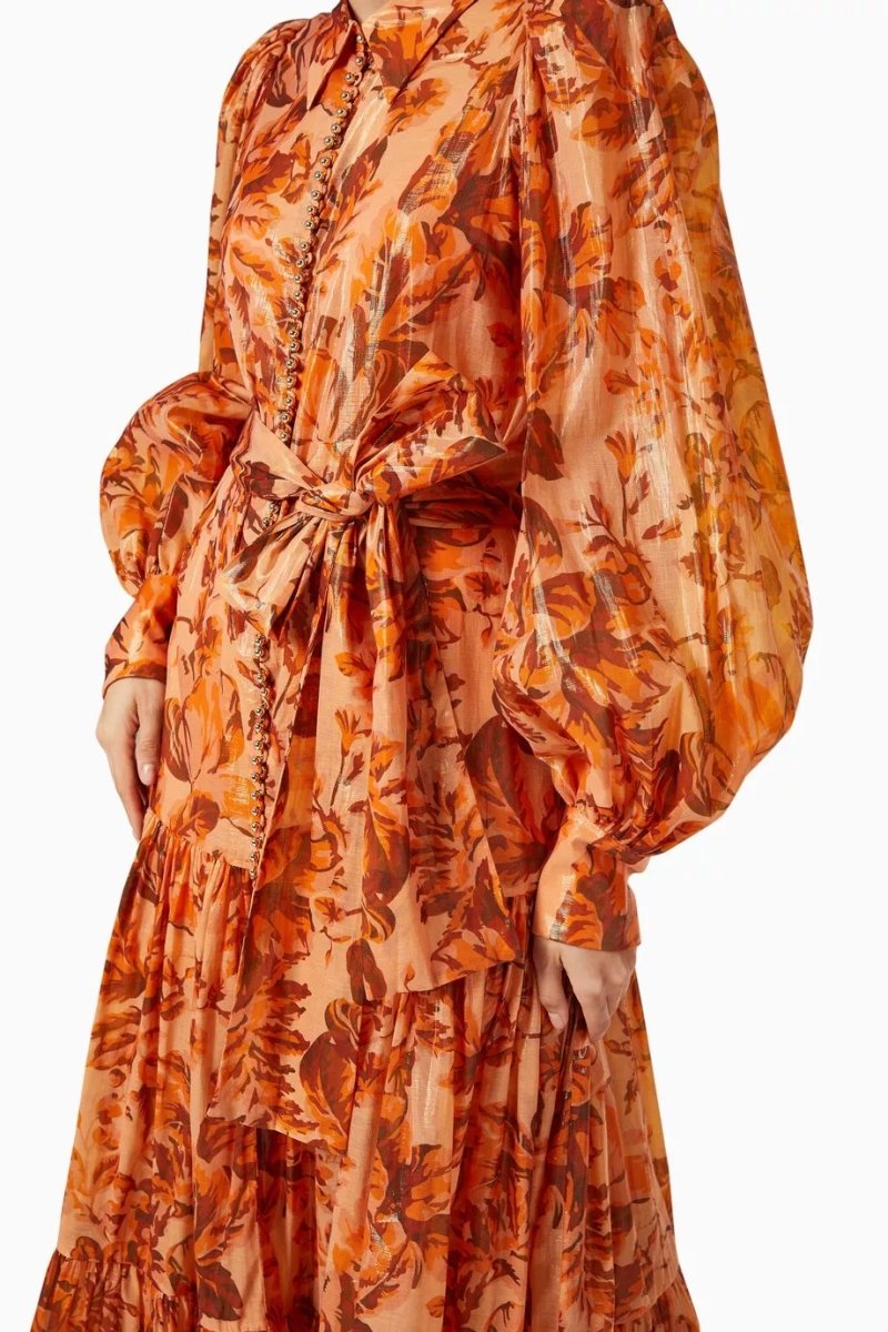 Gemustertes Maxikleid Mit Ballonärmeln