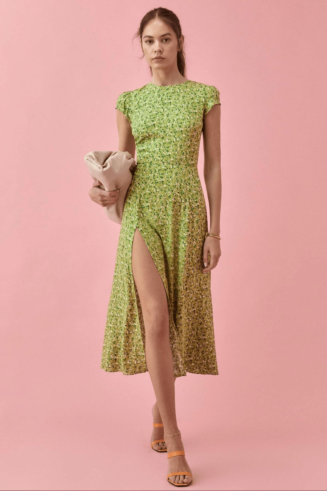 Gemustertes Midikleid Mit Rundhalsausschnitt Und Schlitz