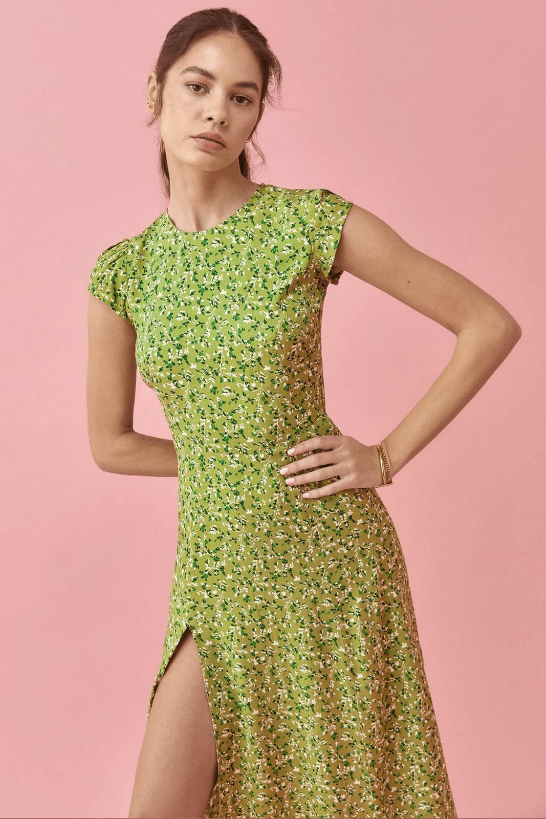 Gemustertes Midikleid Mit Rundhalsausschnitt Und Schlitz