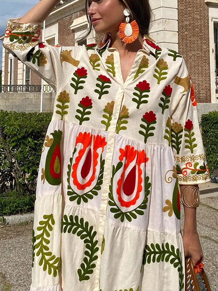 Gemustertes Maxikleid Mit Hemdkragen