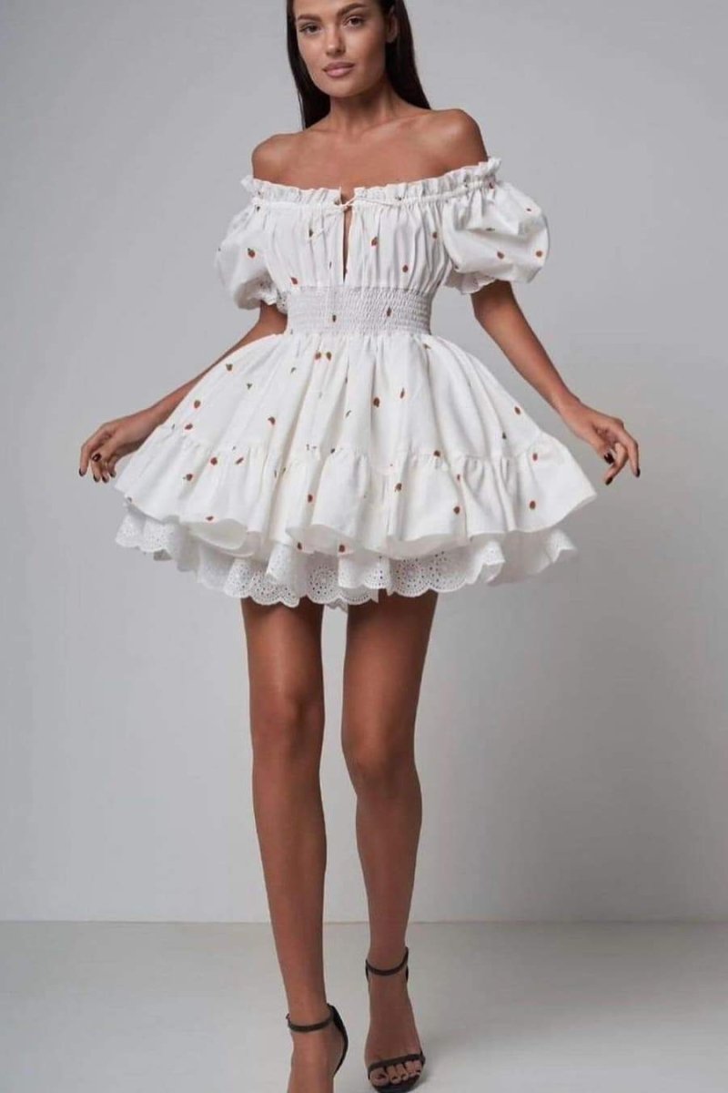 Minikleid Mit Erdbeermuster Und Puffärmeln